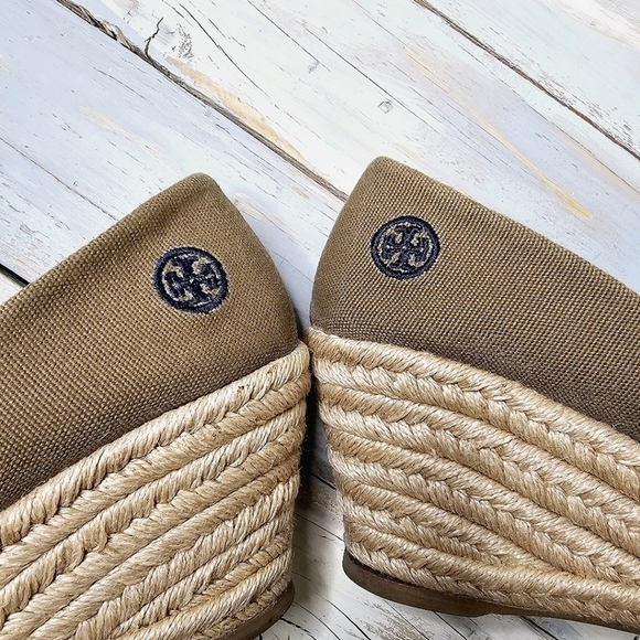 Tory Burch | Filipa Canvas Jute Espadrille Open Toe Wedge Olive Khaki - Picture 5 of 13